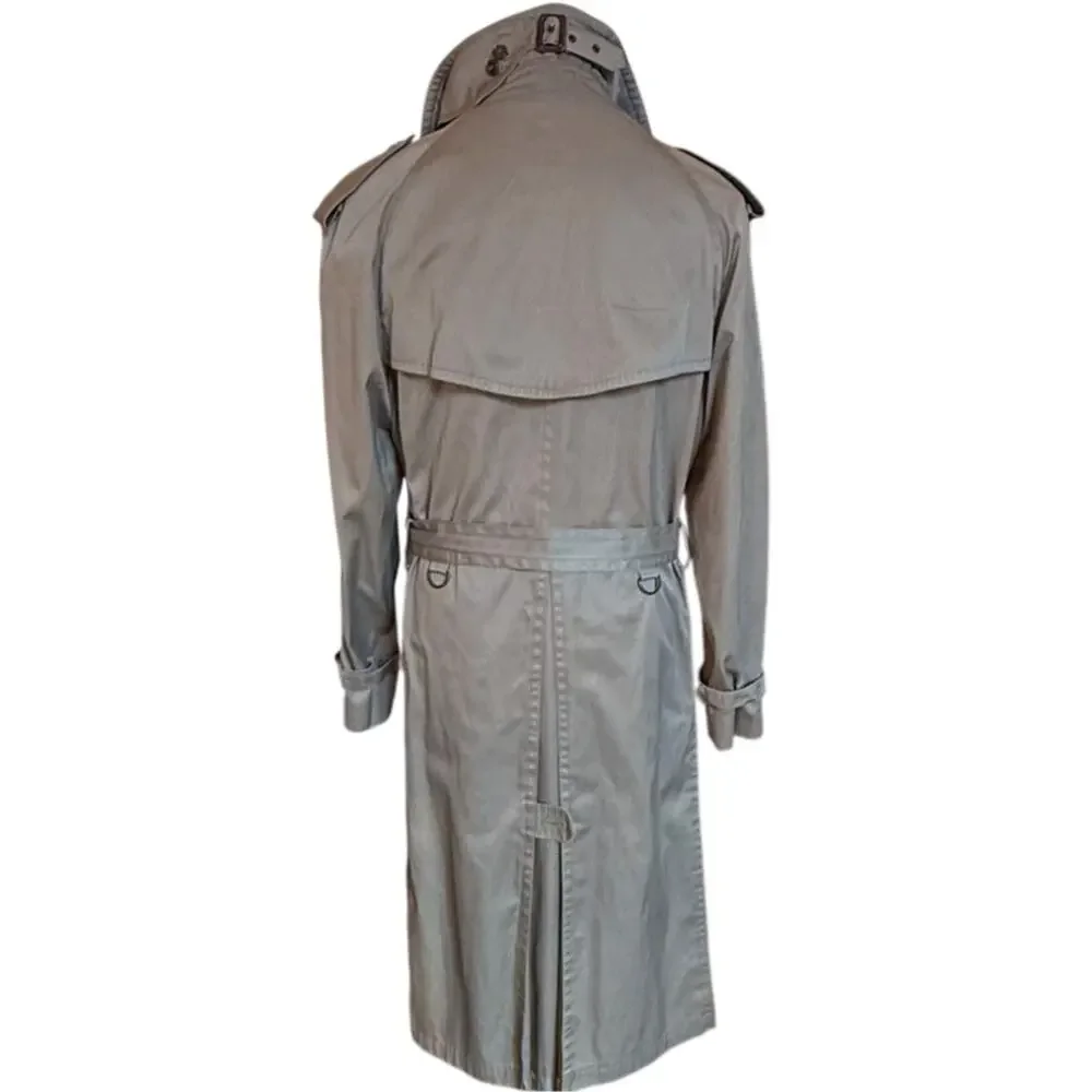 VTG 60s Poland Trench Coat Mens 40 US M Dark Khaki Check Lining Belted